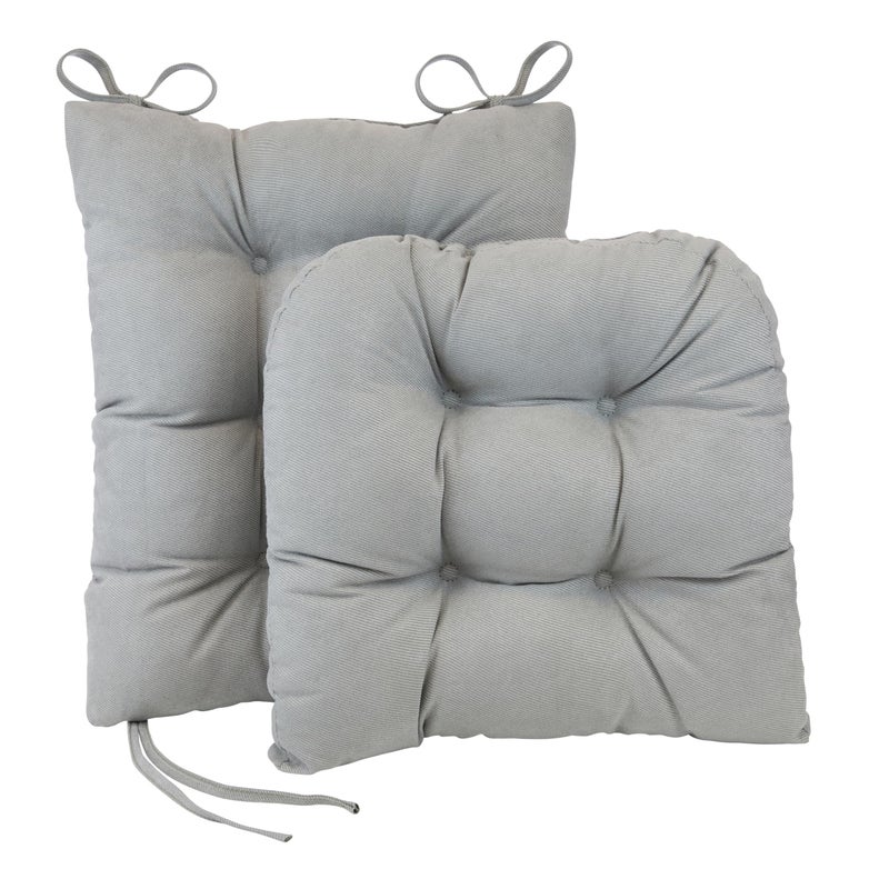 Klear Vu Omega Non-Slip Rocking Chair Cushion Set, Assembled in USA, Thick Padding & Tufted Design, Includes Seat Pad & Back Pillow with Ties, 17x17 Inches, 2-Piece Set, Twillo Gray - Image 1